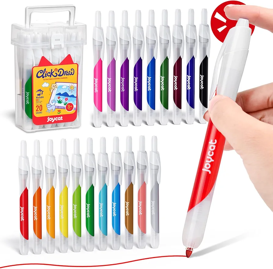Click Washable Markers for kids with Retractable Tips,20 Colors Markers Set,retractable markers for Toddlers Kids, Ideal arts & crafts supplies,coloring markers,Holiday Gifts for Kids.