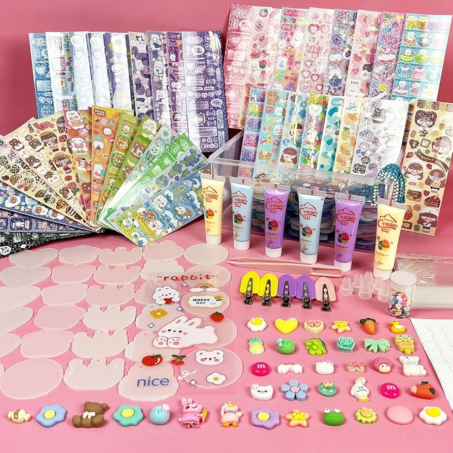 DIY Art and Craft for Girls: Guka Cream and Sticker Making Kit with Kpop Stickers, Artificial Cream Glue, and Decoration Accessories-Perfect for Birthday Gift for Girls Ages 5-12 (Cream Guka)