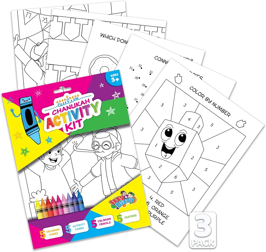 Izzy 'n' Dizzy Hanukkah Coloring and Activity Set - Great for Partys and Gifts- Chanuka Color and Activity Kit - 3 Sets