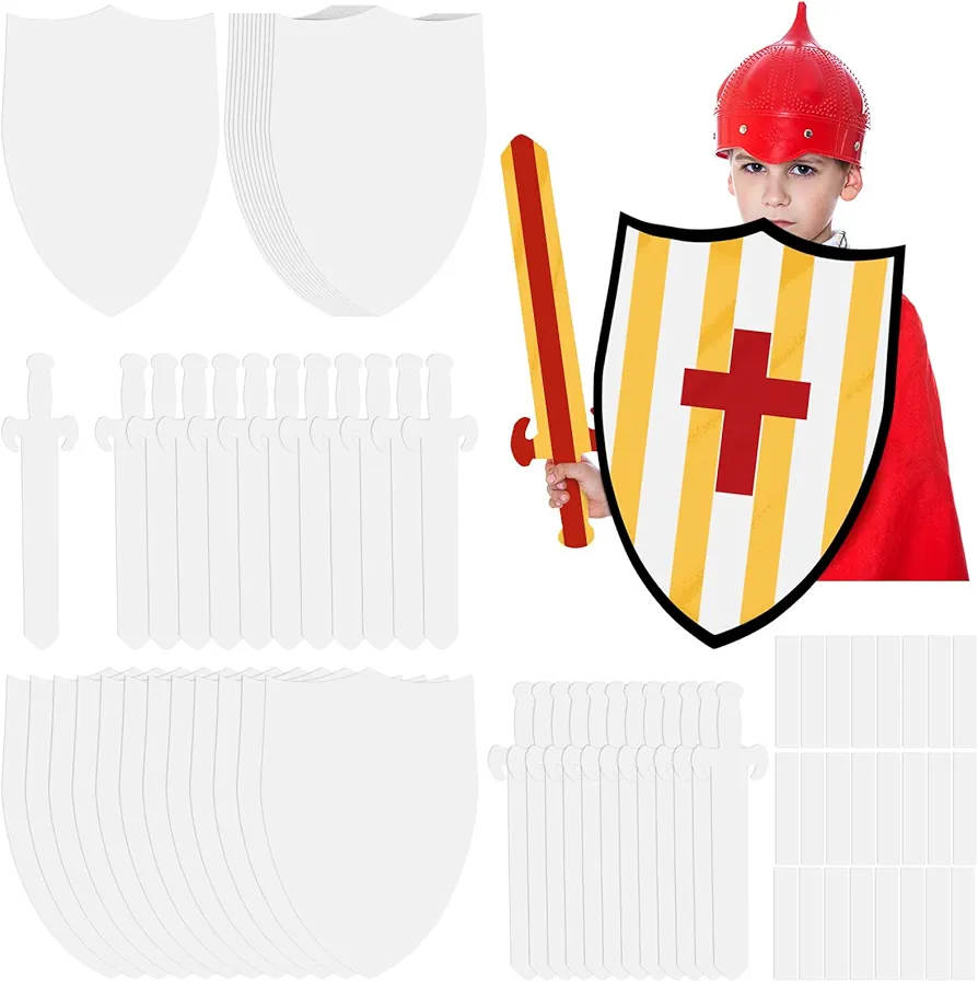 24 Sets DIY Shield Kit for Kids 15.8"x22.8" Cardboard Shields Paper Sword Craft Blank Shields for School Knight Crafts Play Castle Activities Dramatic Party Decorate with Paint Crayons