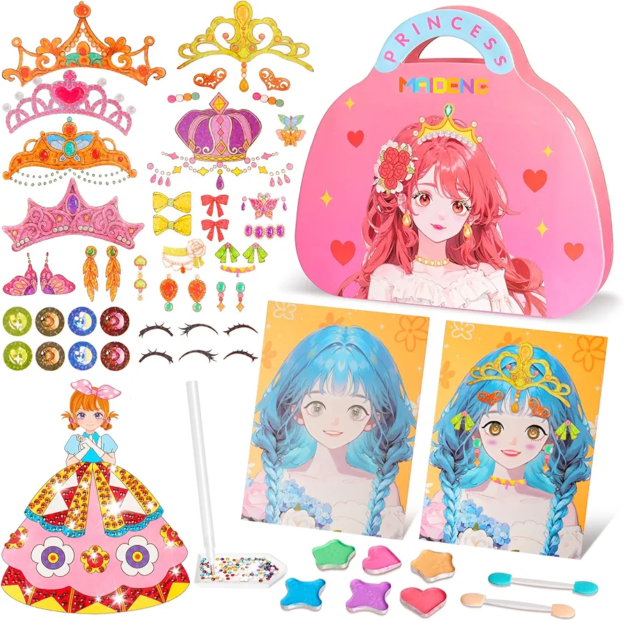 SUPRBIRD Paper Craft Kits, Art Craft Activity Kits for Kids, Paper Pretty Pretty Princess Game, DIY Girls Toy Kit with Diamond Painting, Ideal for Girls Ages for 4 5 6 7 8 9 Year Old