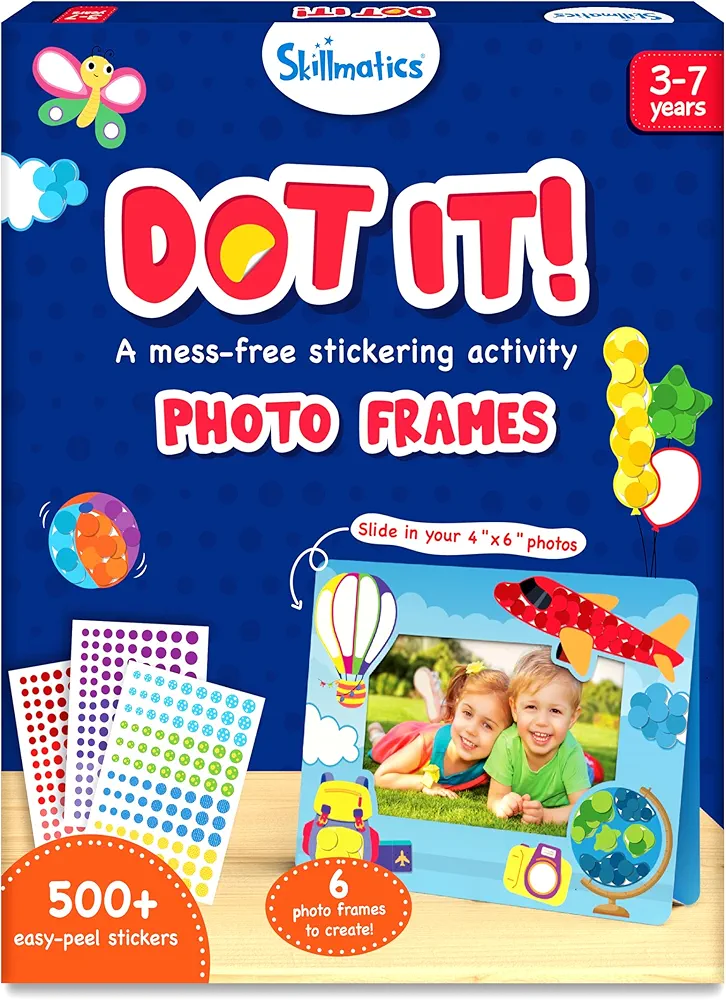 Skillmatics Art Activity - Dot It Photo Frames, Mess-Free Sticker Art for Kids, Craft Kits, DIY Activity, Gifts for Boys & Girls Ages 3, 4, 5, 6, 7, Travel Toys for Toddlers
