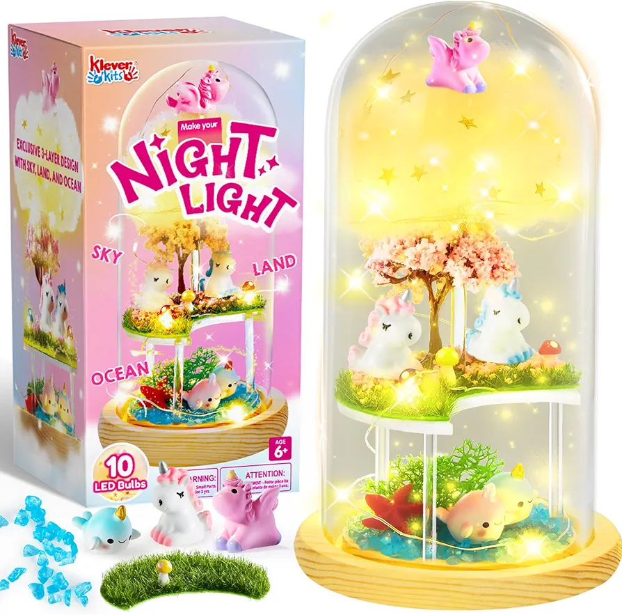 Make Your Own Unicorn Night Light - Birthday Crafts Gifts for Girls Kids, Unicorns Terrarium Kit for Kids, 3-in-1 Unicorn Toys Presents, Arts and Crafts for Kids Age 6 7 8-12 Year Old Girl