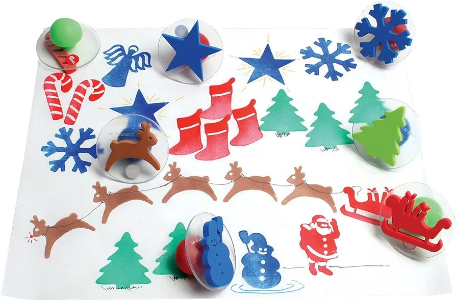READY 2 LEARN Giant Stampers - Christmas Shapes - Set of 10 - Easy to Hold Foam Stamps for Kids - Arts and Crafts Stamps for Displays, Posters, Signs and DIY Projects