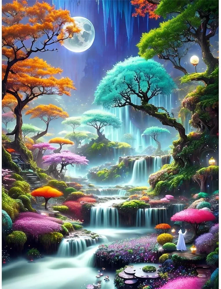 Miairivy Diamond Painting Kits for Adults-Colorful Forest Waterfalls, 5D Full Drill Diamond Art, DIY Trees Landscape Gem Painting Set, Home Wall Decor and Gifts (12X16 inches)