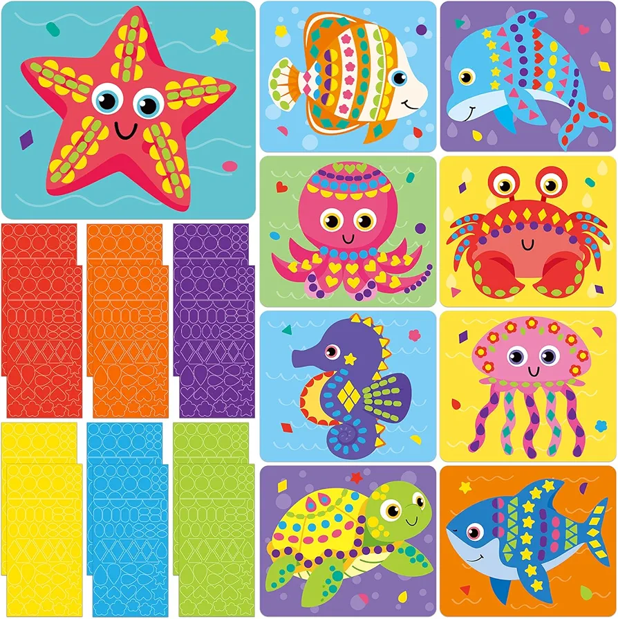 Ocean Sea Animals 3D EVA Foam Sticker Mosaic Sticker Art Craft Activity for Kids Underwater Animals Preschool Learning Education Toys DIY Creative Gifts for Boys Girls Ages 4+ Toddler Birthday Party