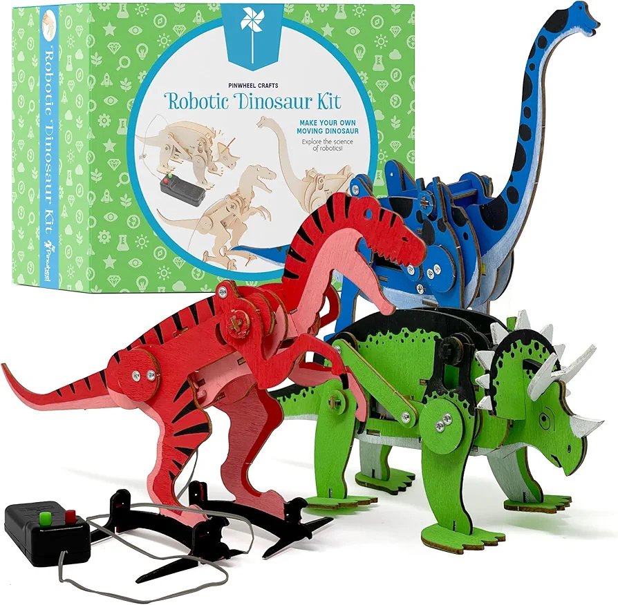 Robotic Dinosaur Kit for Kids Ages 6-12 - Arts & Crafts Science Kit with Wooden Dinosaur Toys - Perfect 6 Year Old Boy Gifts for Art Set and Fun Dinosaur Crafts with Paints