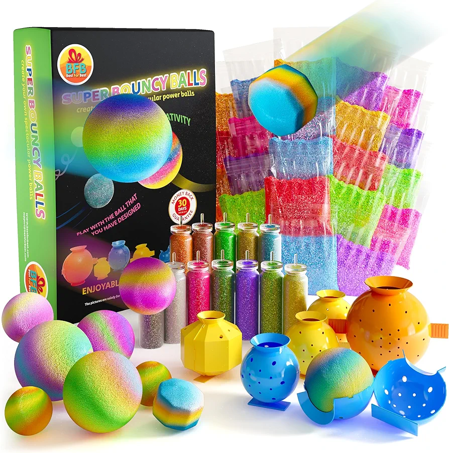 BFB DIY Super Bouncy Balls Kit - Make Your Own Ball Science Kits, Crystal Powder Girls & Boys Crafts Set, Multi-Colored Glow in the Dark DIY Kids Projects - DIY Bouncy Ball Kit Crafts for Boys & Girls