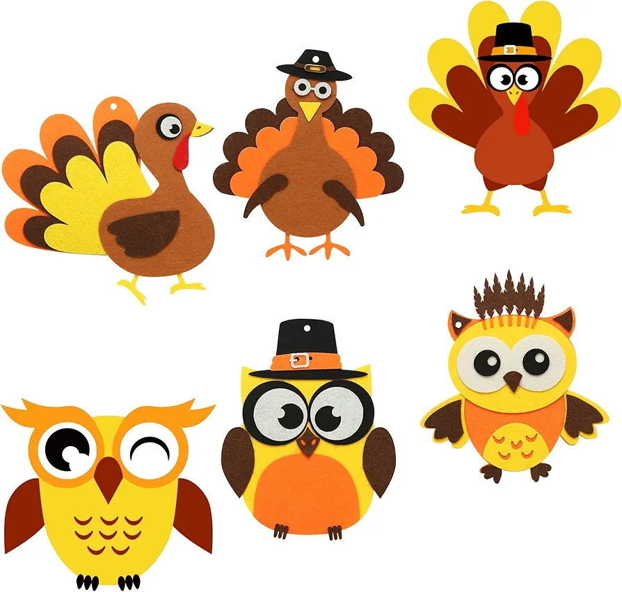 12PCS Thanksgiving Turkey Owl Craft Kit – Turkey Day Fall Crafts Gifts Classroom Activity Party Favors Supplies