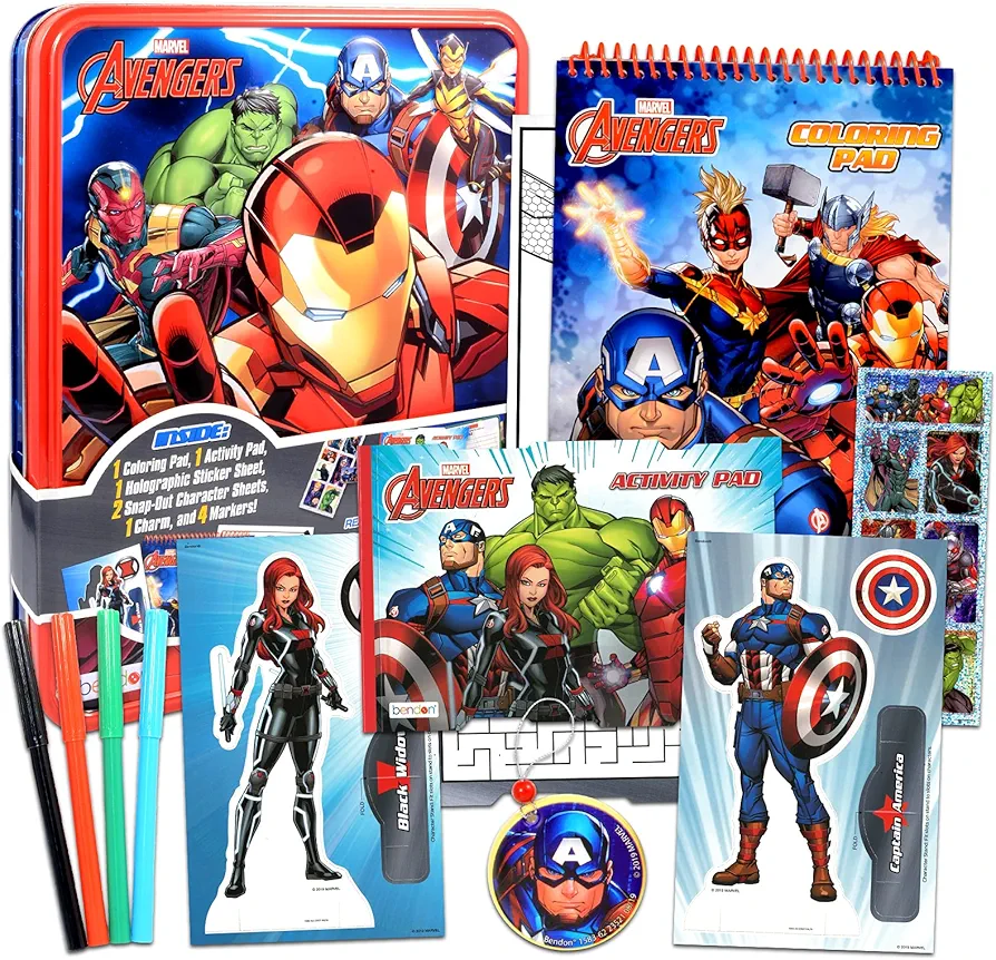 Marvel Avengers Coloring Activity Tin Set - Deluxe Tin Container Filled with Avengers Artwork Hardcover Storybook, Activity and Coloring Book, Stickers and More (Marvel Superhero Party Supplies)