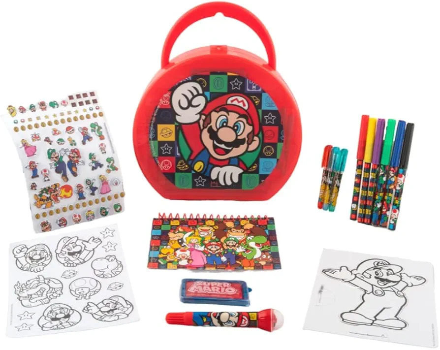 Super Mario Brothers Coloring & Sticker Activity Set for Kids with Travel Carrying Case