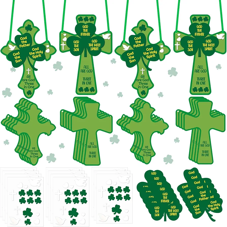 Nuanchu 24 Set St Patrick's Day DIY Craft for Kids Crosses Craft Kits St Patrick's Day Religious Shamrock Cross Sign St Patrick's Day Classroom Religious Activity Art Project for Kids