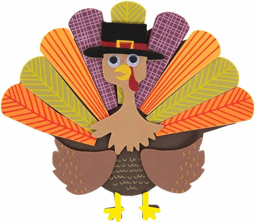 Gerson Set of 12 Turkey Foam Craft Kits for Fall and Thanksgiving School Kid Fun, Brown and Orange, (CHG F124)