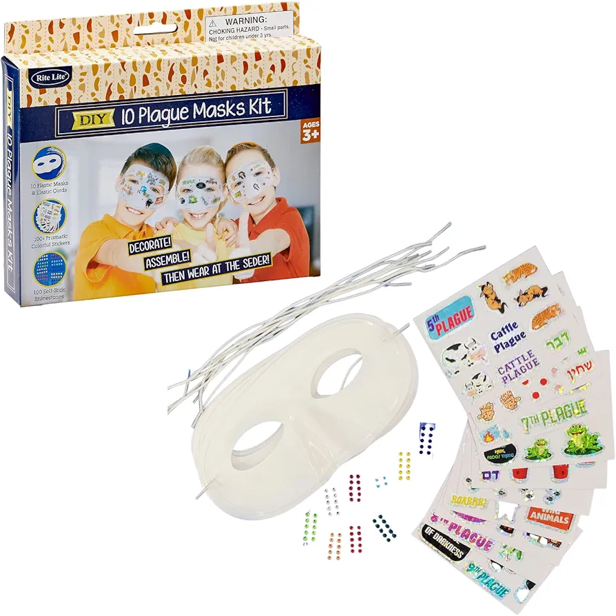 Rite Lite Decorate Your Own 10 Plagues Masks - Passover Toy Gift Sets, Decorations Goodie Bag Rewards Jewish Holiday Party Favors for Kids Seder Pesach Arts and Crafts Accessories for Hours of Fun!