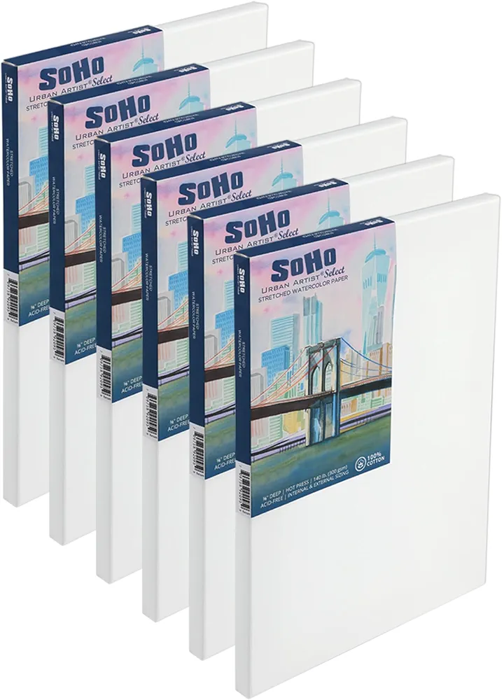 SoHo Urban Artist Select Stretched Cotton Watercolor Paper on 5/8" Frame -10"x10" 140lb, 300gsm - 100% Acid-Free Cotton Paper for Mixed Media, Watercolor & More - Professional Artists, Students