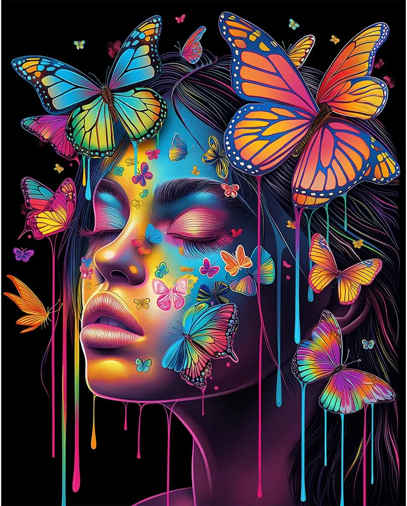 Natuyalo Paint by Numbers Kit for Adults - Colorful Girl DIY Adult Paint by Number Kits Black Girl Acrylic Canvas Painting for Adults Beginners Kids Art Crafts Without Frame, 16x20 Inch
