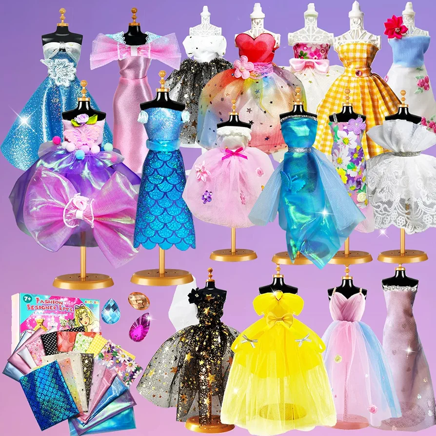 600PC+ Fashion Designer Kits for Girls, Creativity DIY Arts & Crafts Toys Fashion Design Sketchbook with Mannequins, All in One Box Doll Clothes Sewing kit for Kids Ages 8-12+ Birthday Girls Gift