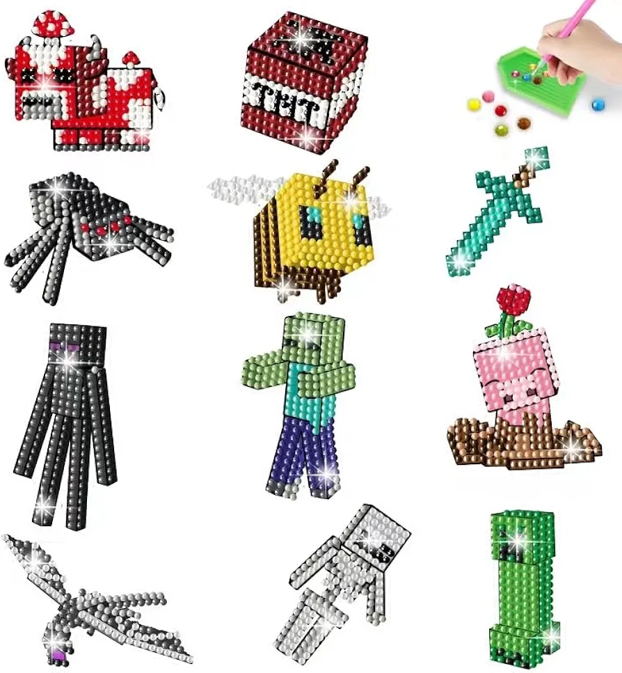 PPLOP 5D Diamond Art Stickers Kits, Pixel Style Diamond Painting Stickers for All Ages, Diamond Art Painting Easy to DIY Creative, Diamond Mosaic Sticker for Boys Girls Adult Beginners