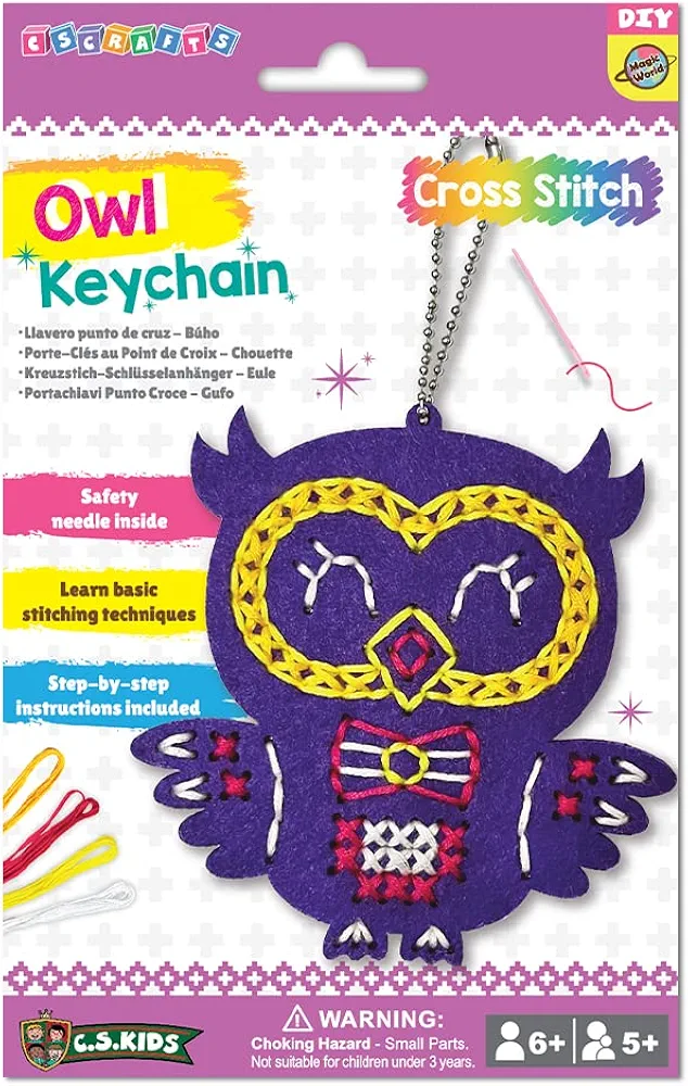 C.S. Kids KC09 My Owl Keychain, First Sewing Arts & Crafts Gifts -Crafting Keychain | Educational DIY Cross-stitch for Kids