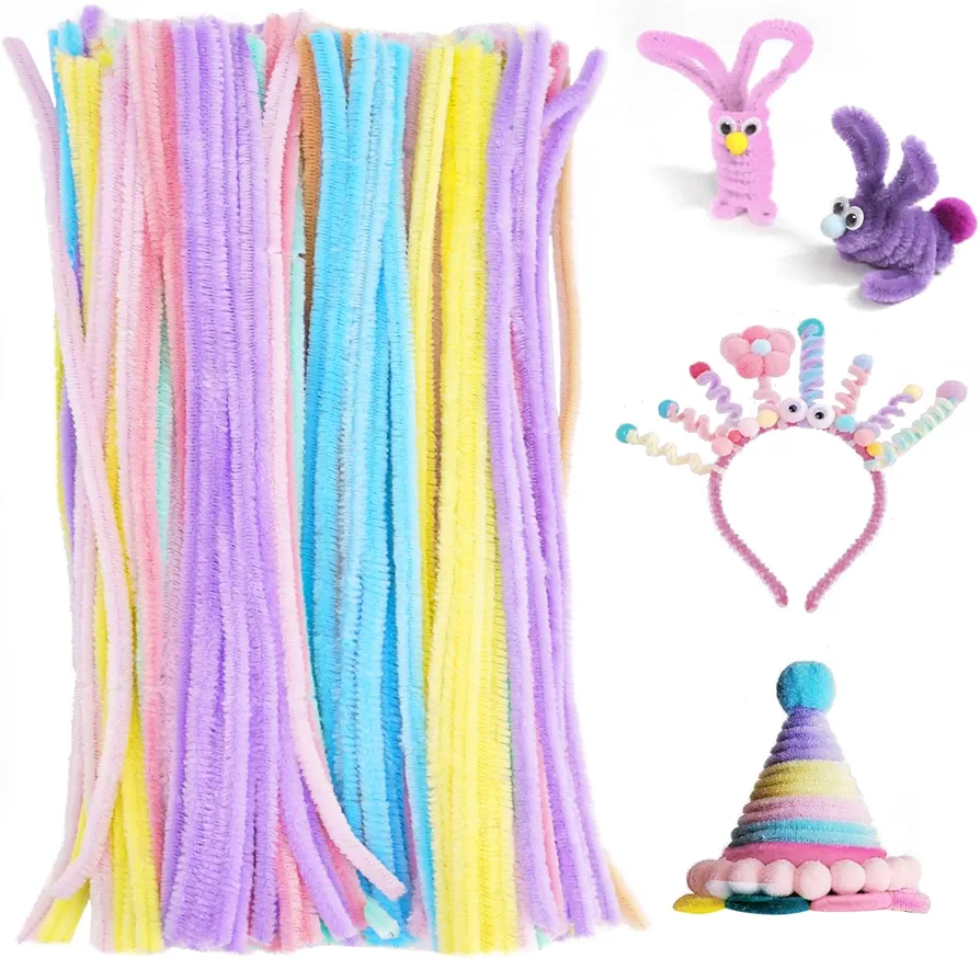 Pastel Macaron Pipe Cleaners Craft, 200pcs 7 Assorted Colors Pipe Cleaner for Craft, 6mm X 12" Chenilles Easter Stems Pipe Cleaner, Craft Pipecleaners for DIY Arts Crafts and Cleaning