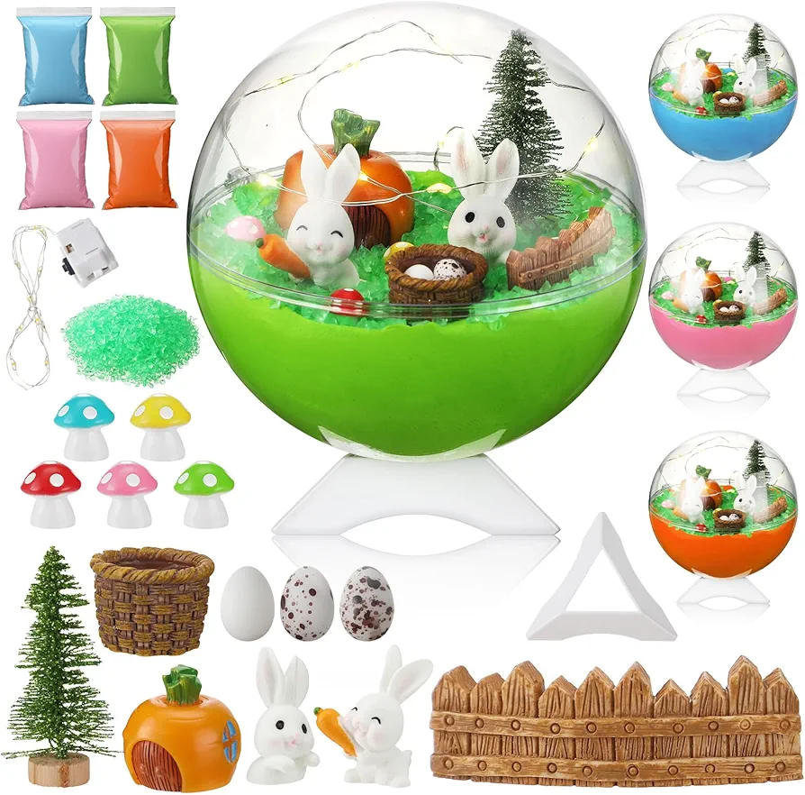 4 Set Light up Terrarium Kit for Kids Bunny Terrarium Crafts Kit Make Your Own Night Light Toys Craft Kits Crystal Growing Kit for Boys Girls Birthday Gifts