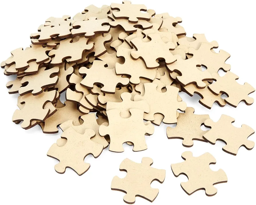 Juvale 100 Blank Wooden Puzzle Pieces for Crafts, DIY Art Projects, 1.9x1.6 Unfinished Freeform Jigsaw Wood Puzzle to Draw On