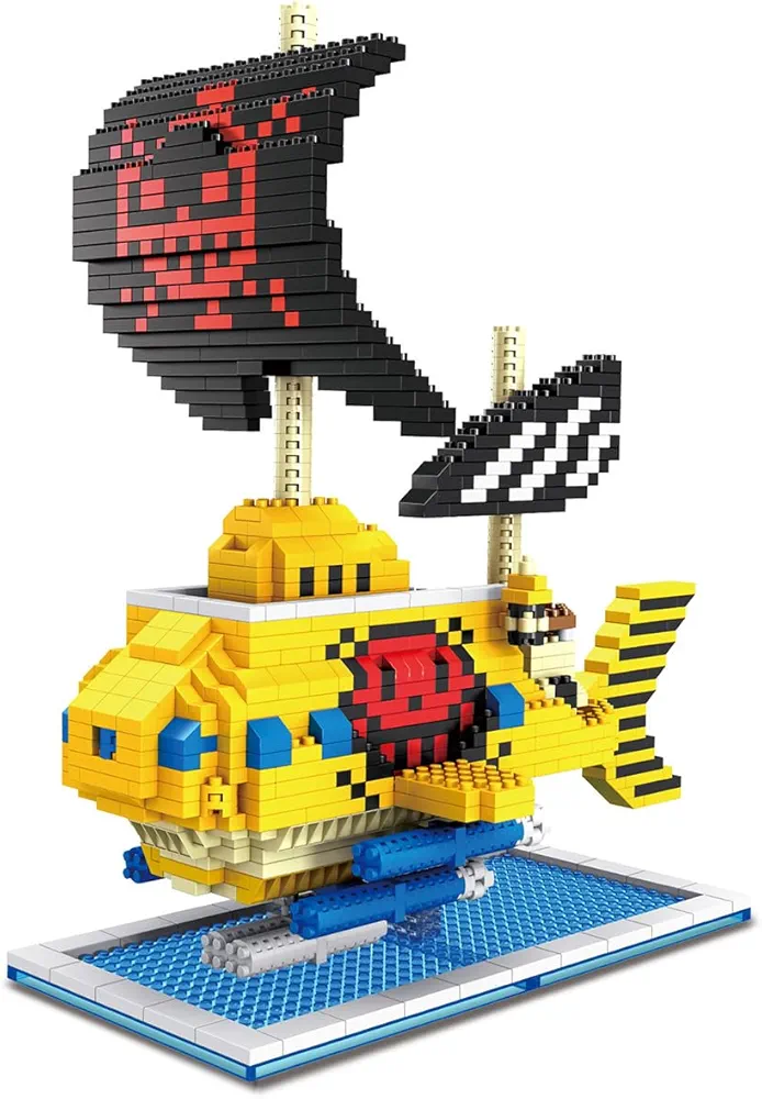 Pirate Boat Models OP Anime DIY 3D Micro Building Blocks Set, Mini Bricks Playset Toys for Teens Fans Birthday Gifts Souvenir (Submarine)