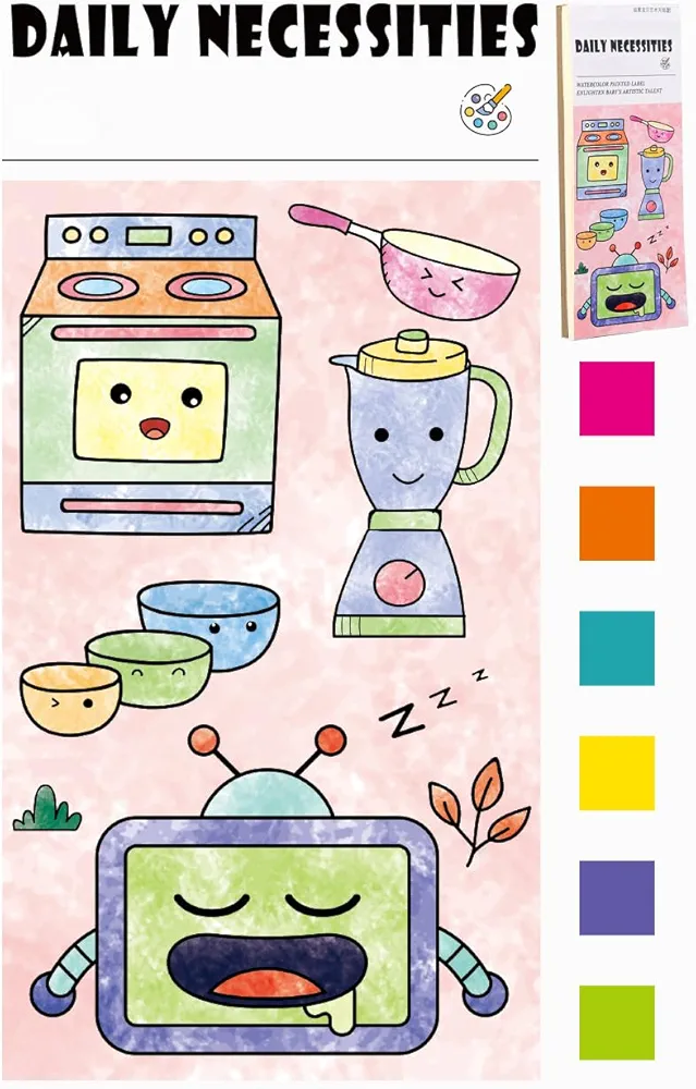 Pocket Watercolor Painting Book, Watercolor Paint Set, Travel Water Coloring Book Improve Child's Creativity and Concentration, Handmade Bookmark Mini Art Kit Gift (Daily Necessities)