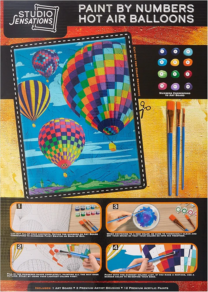 Paint by Numbers Art Kit – Hot Air Balloons - Kid's Guided Painting Set - Includes Stretched Canvas, 12 Acrylic Paints & 3 Brushes - Perfect Children's Painting Gift Set