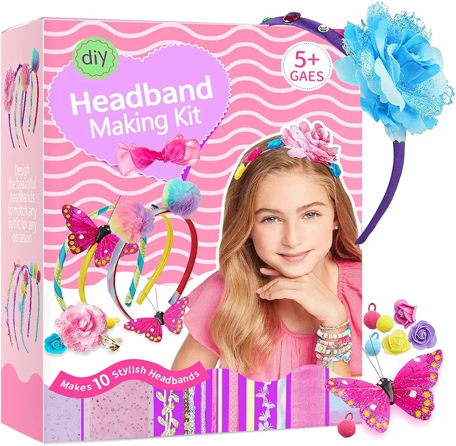 Generic Headband Making Kit - Arts & Crafts Gift Set, Hair Accessories for Girls Toys Age 5-12 | Fashion Headbands Hair Accessories Set Toys, Make Your Own Fashion Headbands Accessories for Kids