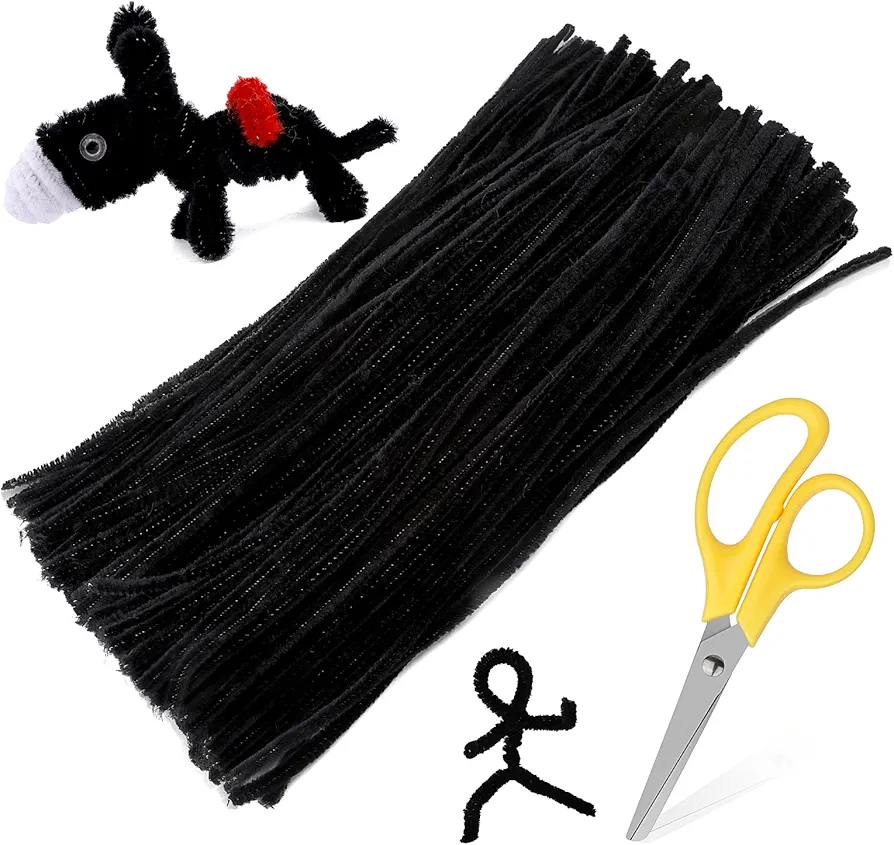 Zxiixz 200Pcs Pipe Cleaners, Pipe Cleaners Craft, Chenille Stems Creative Craft Pipe Cleaners for Festivals Decorations, Crafting Pipe Cleaners, Craft Supplies for Home DIY Handcraft Arts/Black