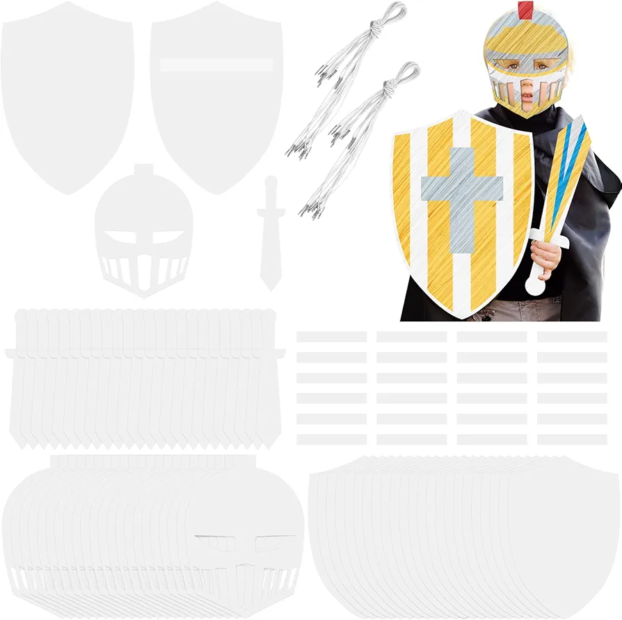 36 Pcs DIY Knight Play Set Includes Blank Cardboard Shields and Swords Color Your Own Knight Mask with Handles for Painting Gift Knight Crafts Play Castle Activities