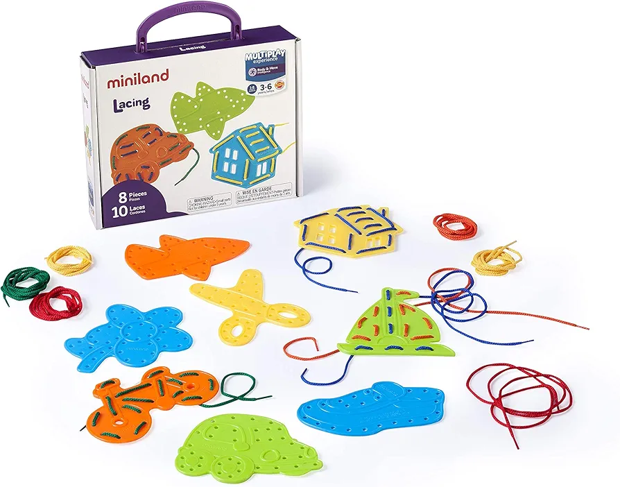 Miniland Educational - Lacing 8 Models Learning Set, Multi-Color (45305)