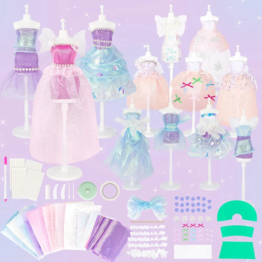 deAO Fashion Designer Kit for Girls,700+PCS Fashion Design Crafts with 6 Mannequins,Arts and Crafts Kit- DIY Sewing Kit for Kids 8-12,Gifts for Girls