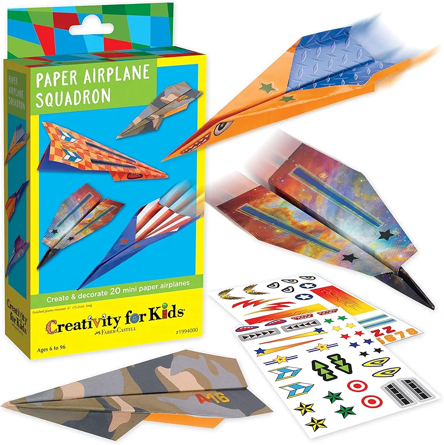 Creativity for Kids Paper Airplane Squadron - Create 20 Paper Airplanes, Crafts for Boys and Girls, Stocking Stuffers and Gift for Boys, Kids Activities for Ages 6-8+