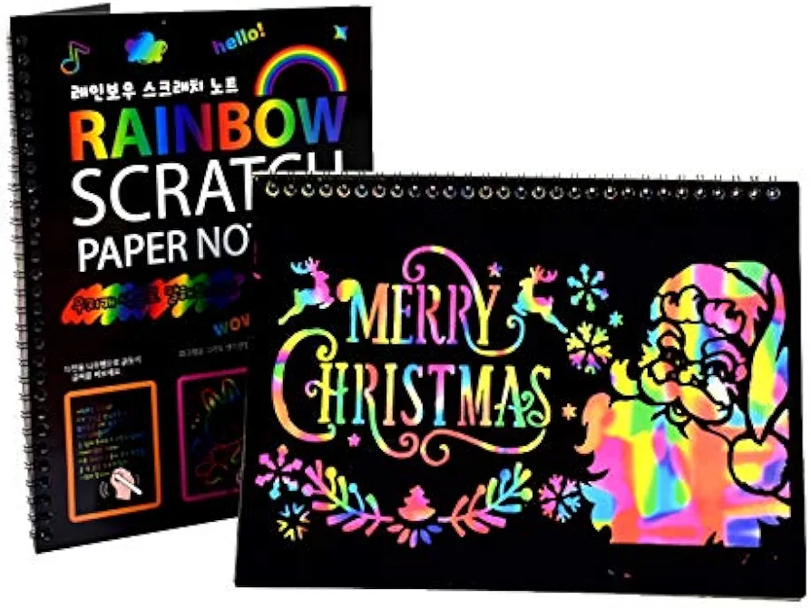 NewtonTech kid' Paper Craft kit Scratch Art Doodle Notebook/Pad,Pack of 2,10.2 inchX7.5 inch,16K,Rainbow Scratch Paper Note,as Educational Toys,Gift Choice for Birthday,Holidays,Christmas,New Year
