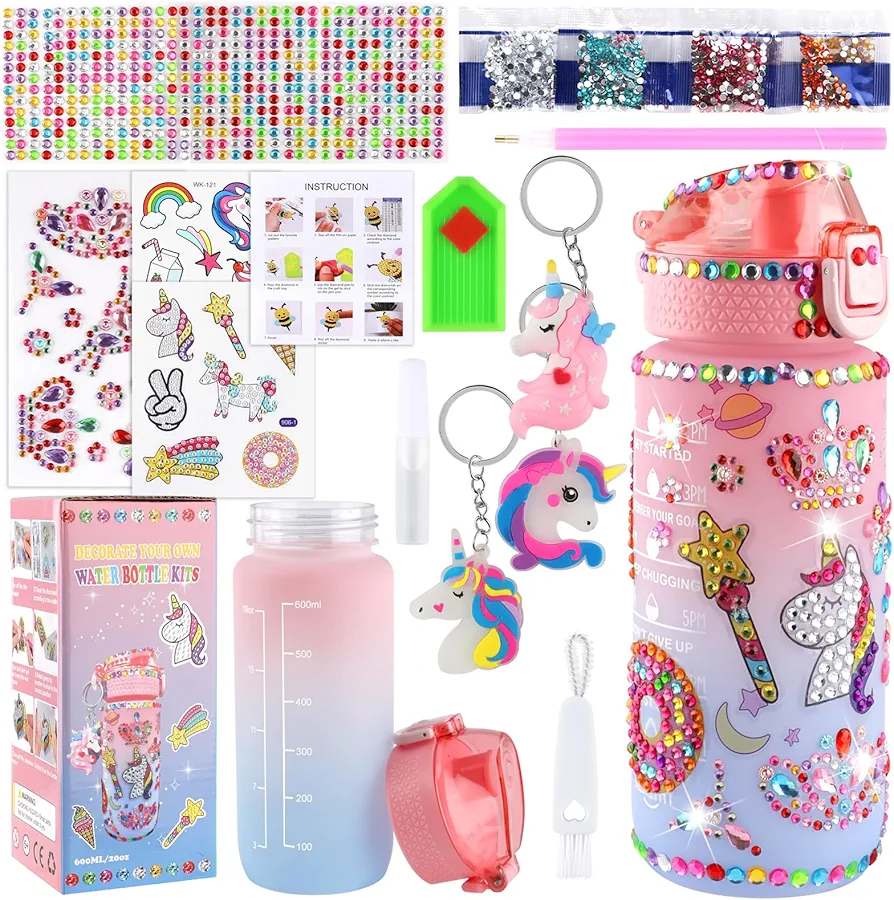 Decorate Your Own Water Bottle Kits for Girls, Unicorn Crafts for Girls Ages 4-6-8-12, Arts and Crafts for Kids Ages 6-8 Girls, Birthday Gifts for Girls 6-8 Year Old, Girls Toys Age 6-8