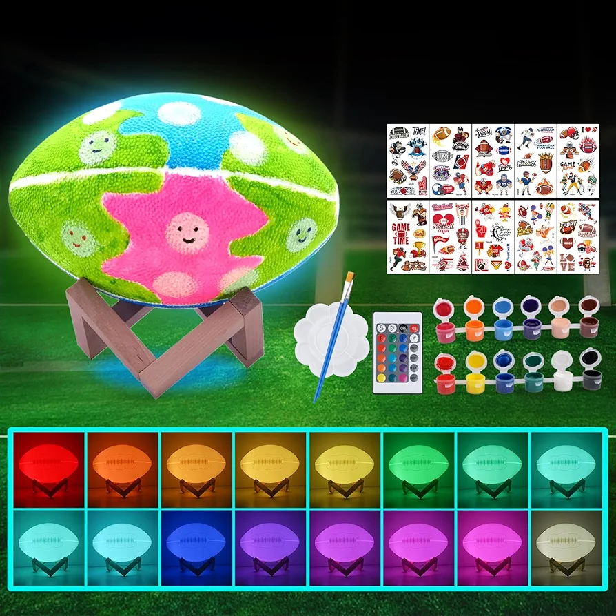 Paint Your Own Football Lamp Kits,16 Colors Rechargeable DIY 3D Football Night Light Arts and Crafts Kit, Art Supplies Birthday Gifts for Kids Girls Boys Teens Ages 5 6 7 8 9 10 11 12 (16 colors)