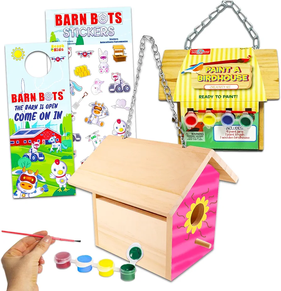 DIY Paint a Birdhouse Kit for Kids - DIY Arts and Crafts Bundle with Bird House Painting Kit with Paints Plus Stickers, More | Paint a Bird House Activity Set