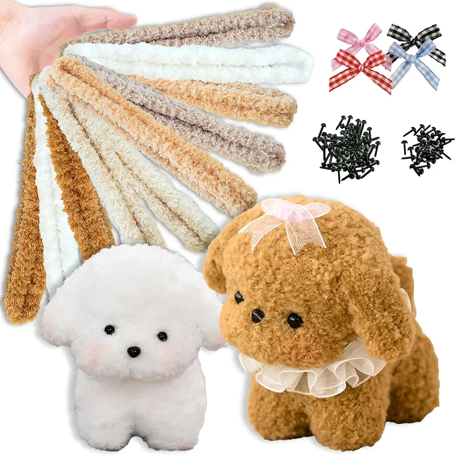 SloveM 10 Pcs Pipe Cleaners Set, Pipe Cleaners Kit for Beginners, Dog and Bear Animal Kit with Thick Pipe Cleaner for Craft, Great Birthday Gifts