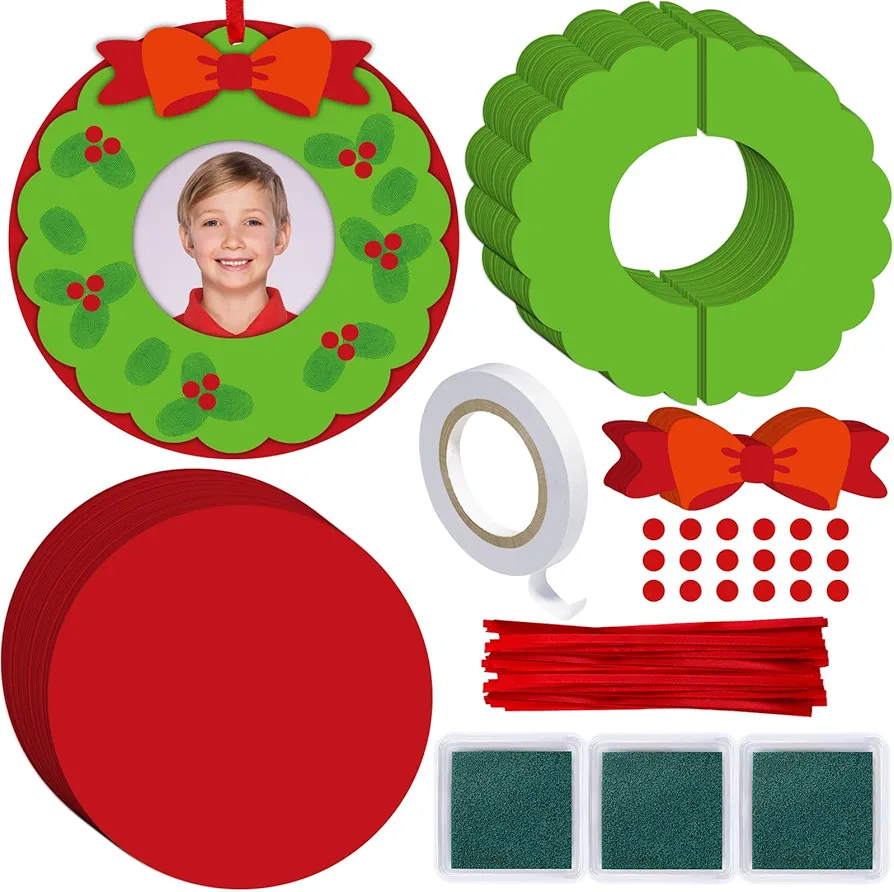 Zhanmai 16 Set Christmas Picture Frames Craft for Kids, Xmas Thumbprint Felt DIY Photo Frames, Winter Wreath Ornament Toddler Fun Christmas Gift for Home Classroom Decorations Activities Party Game
