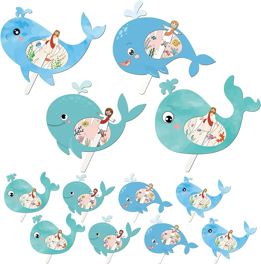 Motionchic 24 Sets Color Your Own Jonah and The Whale Craft Kit Religious Sunday School Crafts DIY Christian Crafts for Kids Girls Boys Fun Sunday School Activities