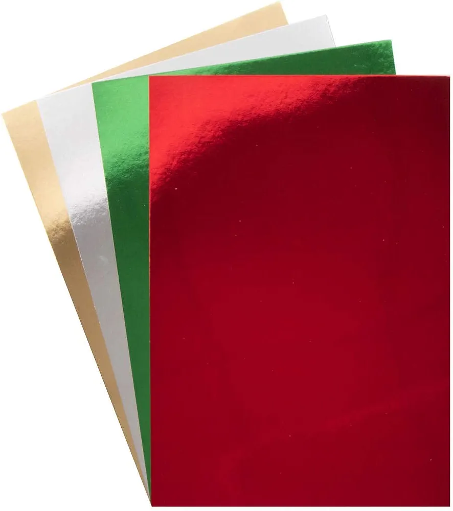 Baker Ross AX300 Christmas Metallic A4 Card - Pack of 20, Creative Art Supplies for Kids, Seasonal Crafts and Decorations