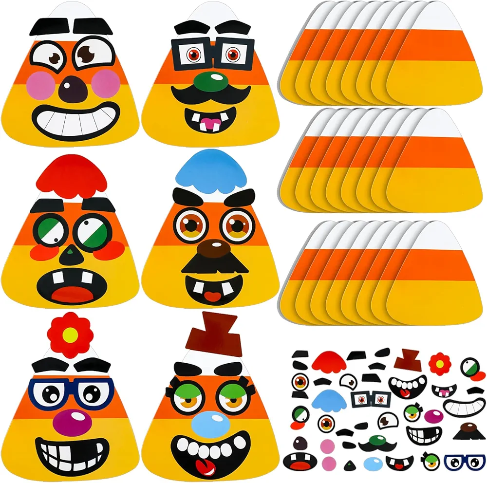 Spiareal 30 Sets Candy Corn Halloween Craft Kit for Kids DIY Cutouts Magnet Stickers for Boys Girls Candy Corn Ornaments Art for Halloween Activity Party Supplies