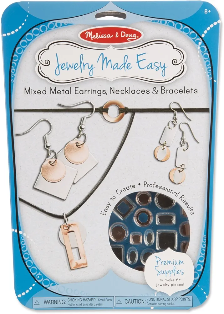 Melissa & Doug Jewelry Made Easy Mixed Metal Earrings, Necklaces, and Bracelets - Jewelry-Making Set