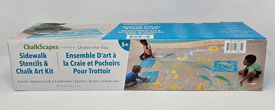 ChalkScapes by HearthSong Under-the-Sea Sidewalk Stencils & Chalk Art Kit for Ages 5+, 1 Set