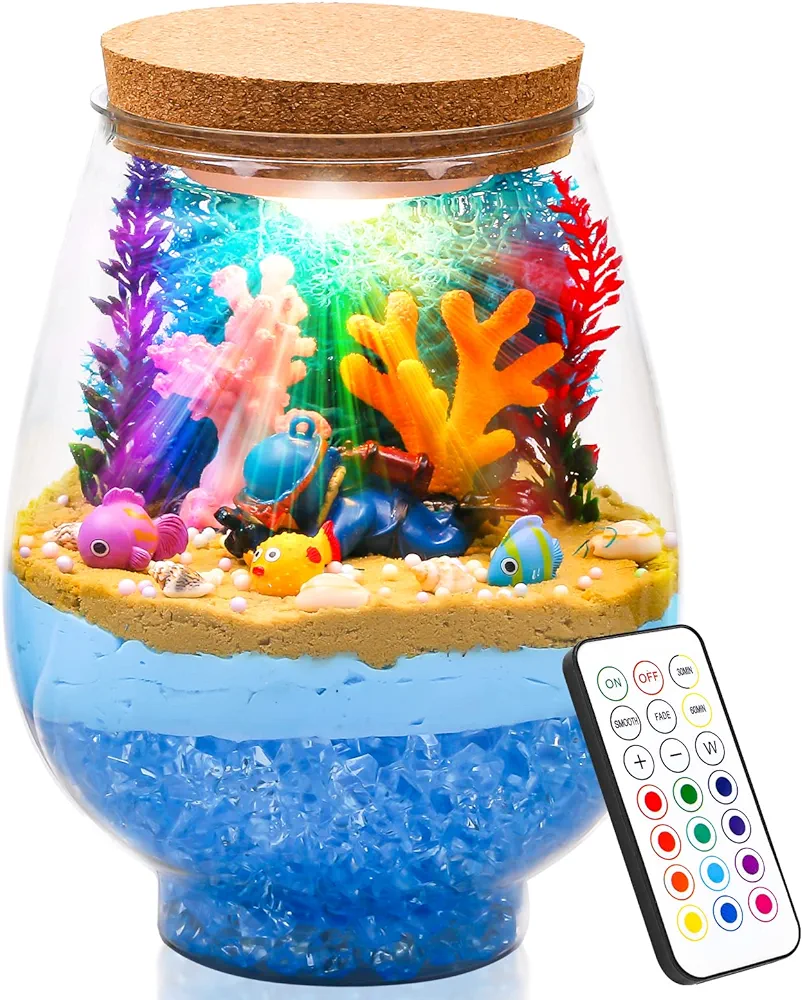 Light-Up Terrarium Arts and Crafts Kit for Kids,Remote Birthday Gifts Toys for Toys,Make Your Own Mermaid Night Light Arts & Crafts Kits, 6 Year Old Boys Birthday Gifts Ages 5 6 7 8 9 10