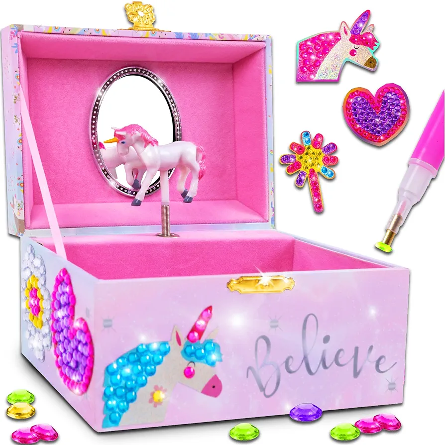Hapinest Gem Diamond Painting Unicorn Jewelry Music Box Arts and Crafts Kit for Girls Gifts Ages 5 6 7 8 9 10 Years Old