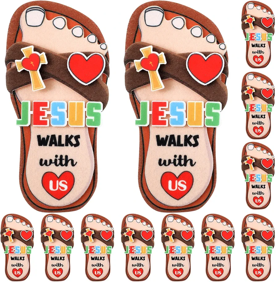 Mixweer 24 Sets Jesus Walks with Us Sandal Craft Kit Religious Crafts for Kids Felt Sunday School Crafts DIY Christian Arts and Crafts for Preschool Activity VBS Party Game