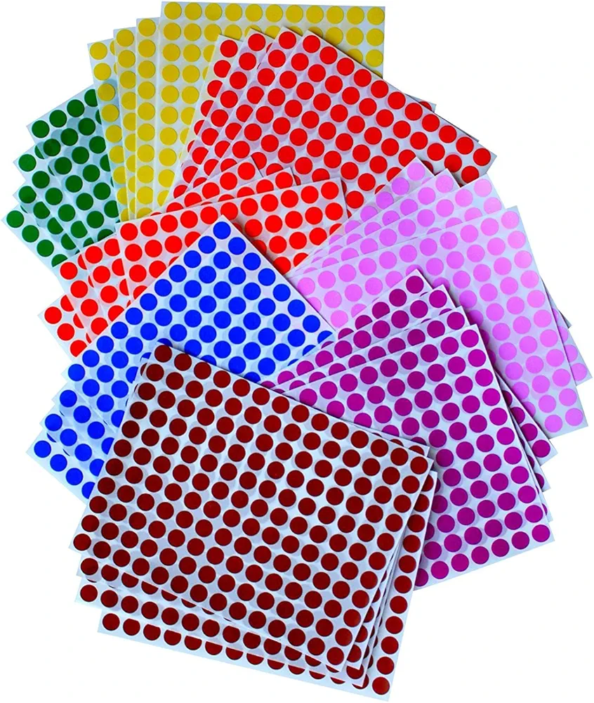 Royal Green Kids Colored Round Dots 3/8 “ inch 8 Colors - 32 Sheets - 10mm - Arts, Crafts, Fun and Games Stickers - 4832 Pack